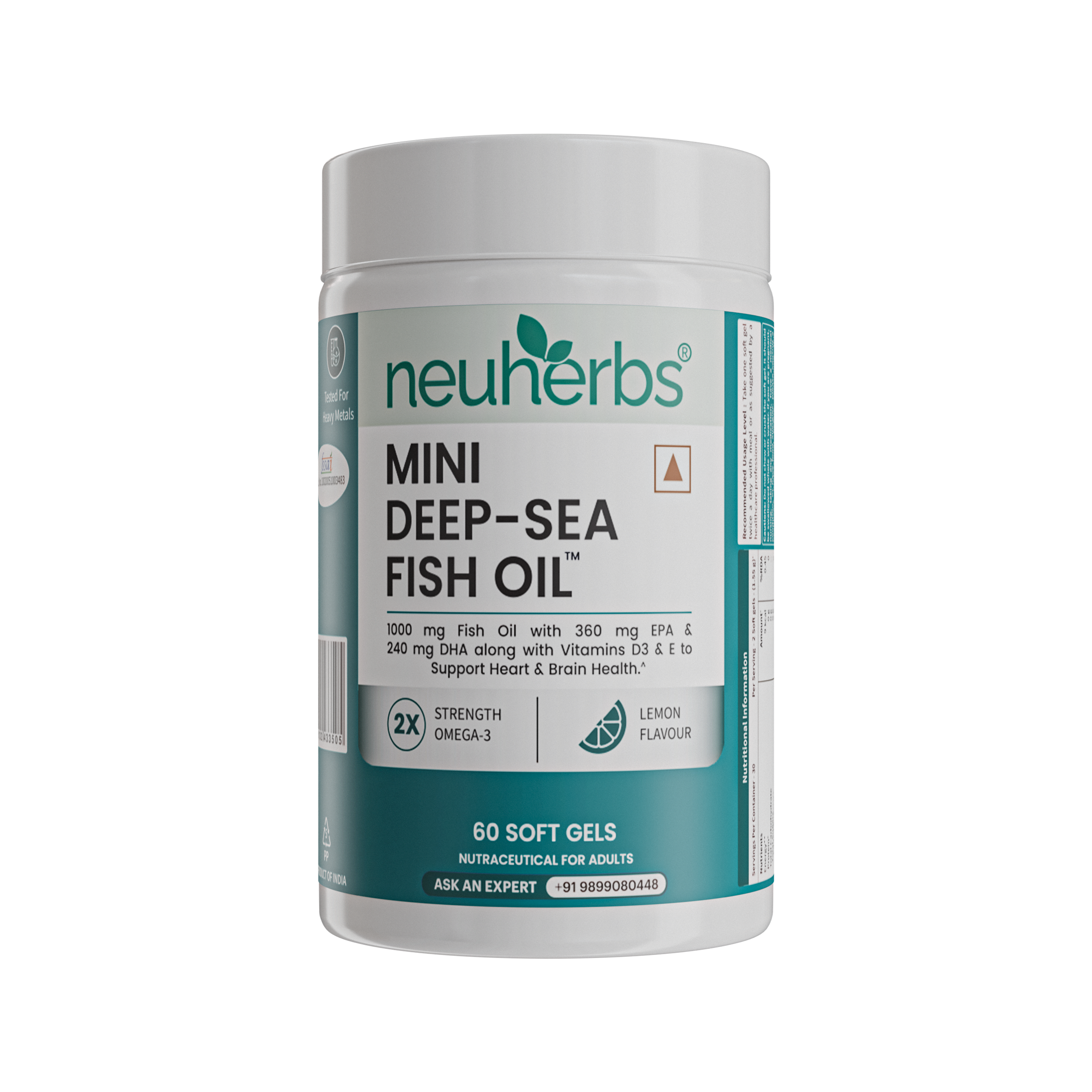 Neuherbs Mini Deep Sea Omega 3 Fish Oil 1000mg | for Heart, Brain, Muscles, Joints & Health