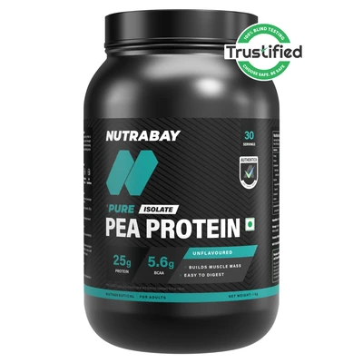 Nutrabay Pure Pea Protein Isolate - 1 kg (2.2 lb), Unflavoured product pack