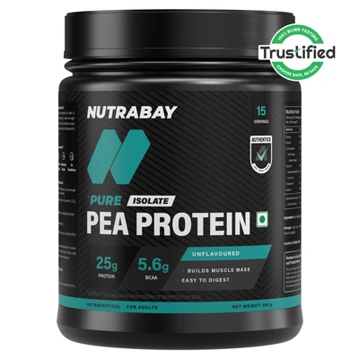 Nutrabay Pure Pea Protein Isolate - 500 g (1.1 lb), Unflavoured product pack