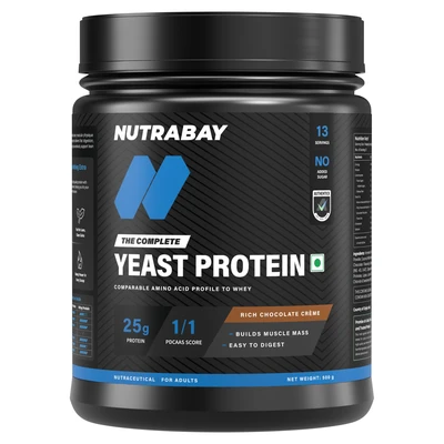 Nutrabay Fermented Yeast Protein Powder | 25g Protein, 6.7g BCAA | 9 EAAs | PDCAAS 1 | Gut Friendly | Superior Muscle Growth | Higher Absorption | Sugar, Lactose & Soy Free