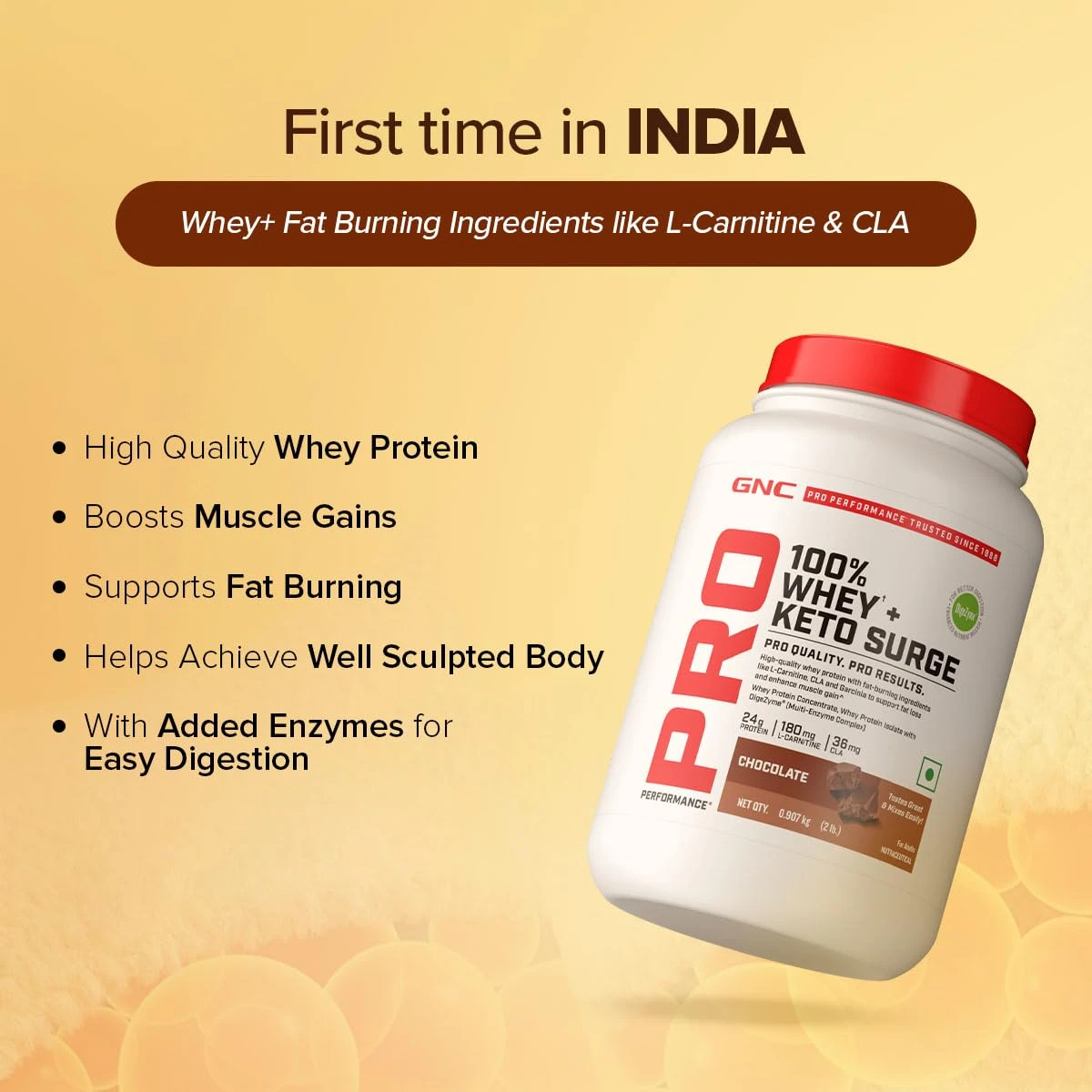 GNC Pro Performance Whey Keto Surge ( 450 gm (0.99 Lb), Chocolate)