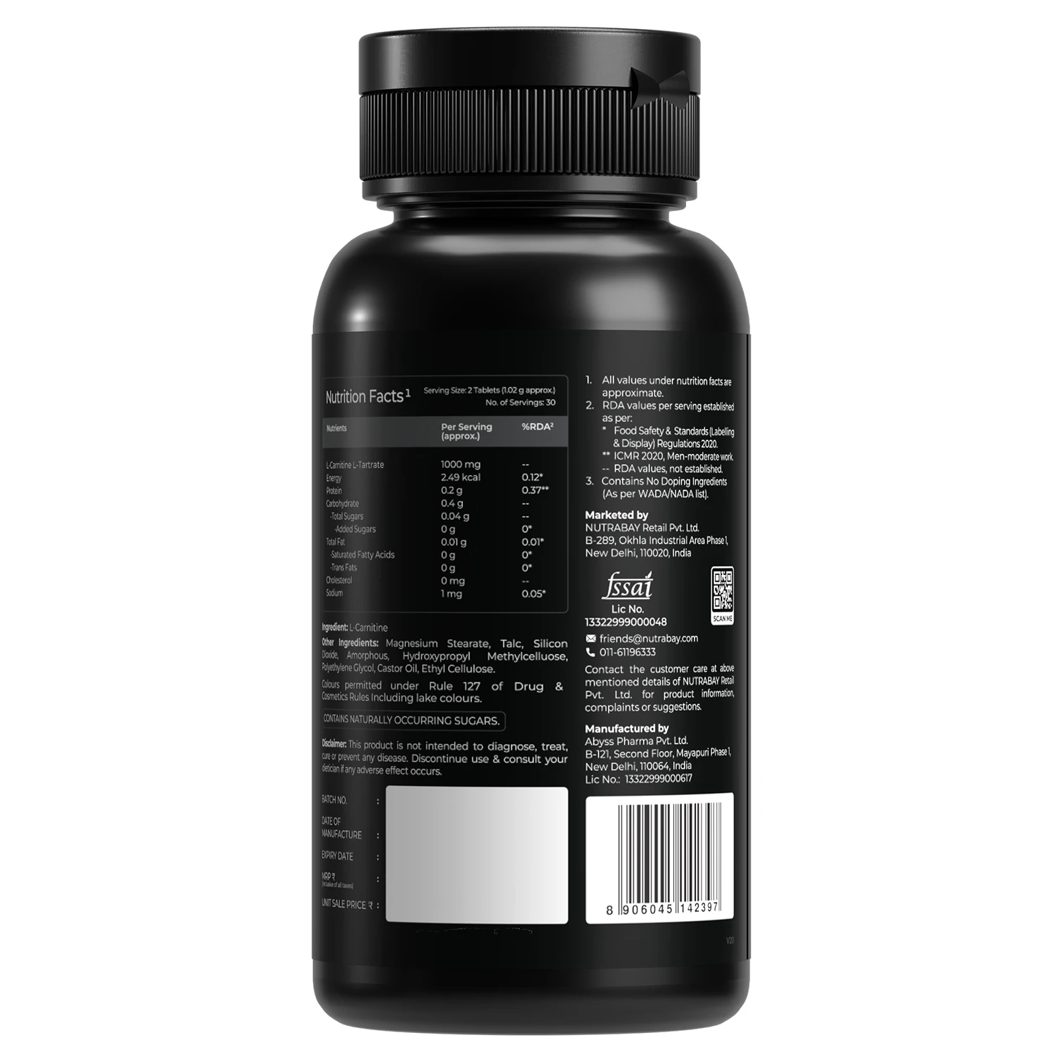 Nutrabay L-Carnitine 1000mg ( 60 Tabs)
